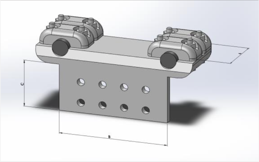 Kẹp cực vuông góc bắt hai dây và cực thiết bị 8 lỗ