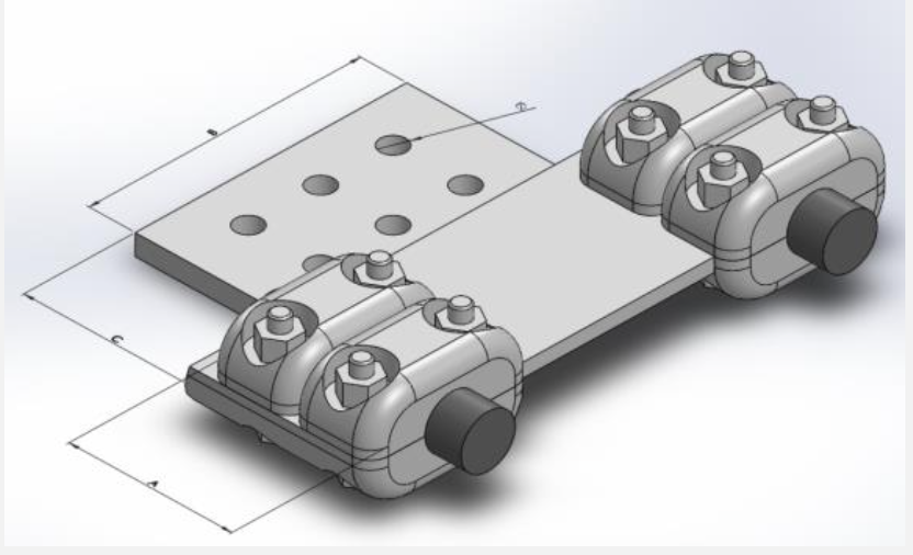 Kẹp cực bản phẳng bắt hai dây và cực thiết bị 6 lỗ