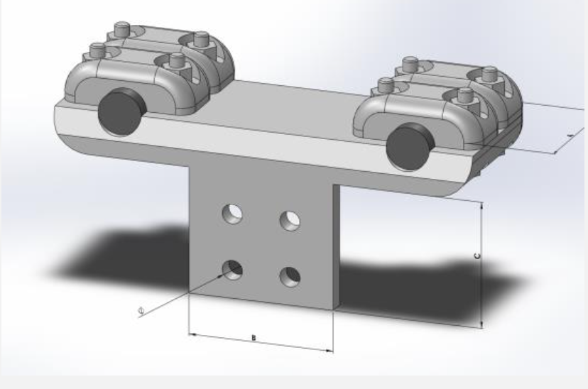 Kẹp cực vuông góc bắt hai dây và cực thiết bị 4 lỗ