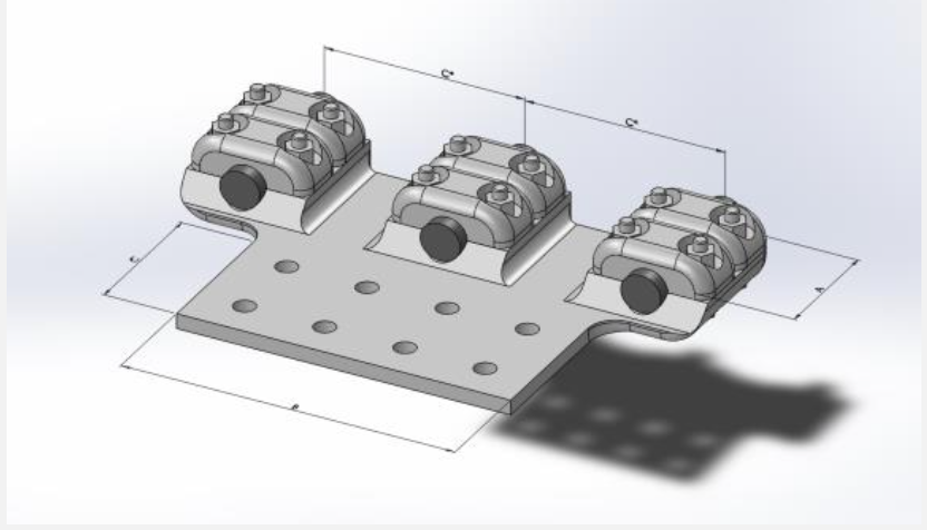 Kẹp cực bản phẳng bắt ba dây và cực thiết bị 8 lỗ