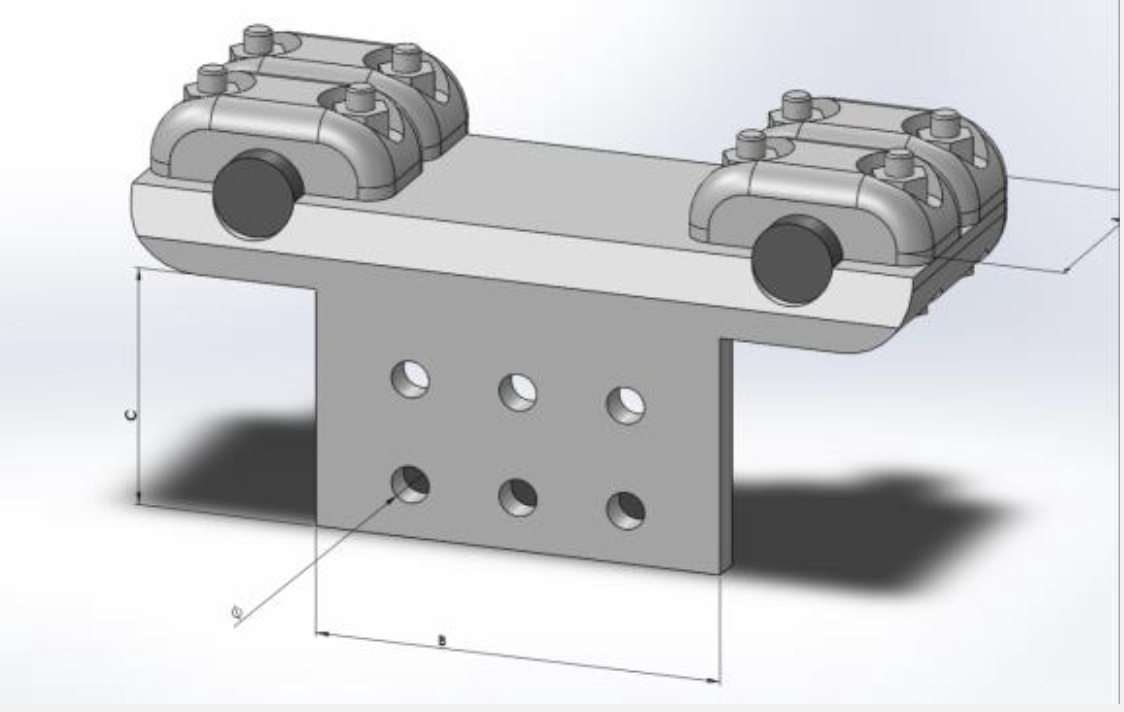 Kẹp cực vuông góc bắt hai dây và cực thiết bị 6 lỗ